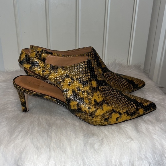 JOIE Rines mustard yellow/ black snakeskin print slingback pointed heel sz 38.5 - Picture 4 of 14